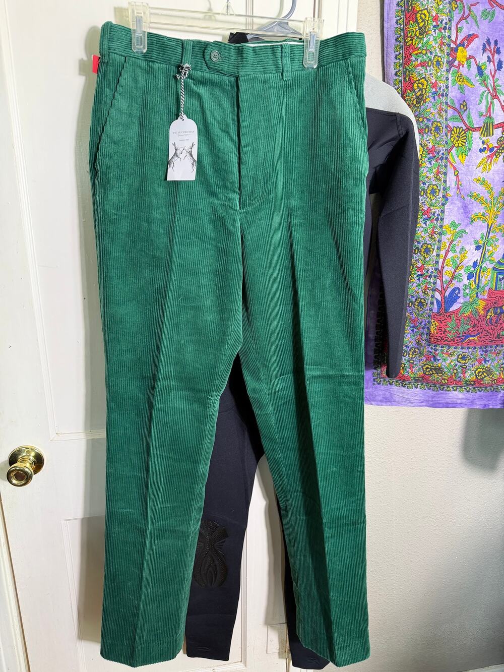 Peter Christian Mens Corduroy Pants W34 L34 Green 100% Cotton NWT Trousers